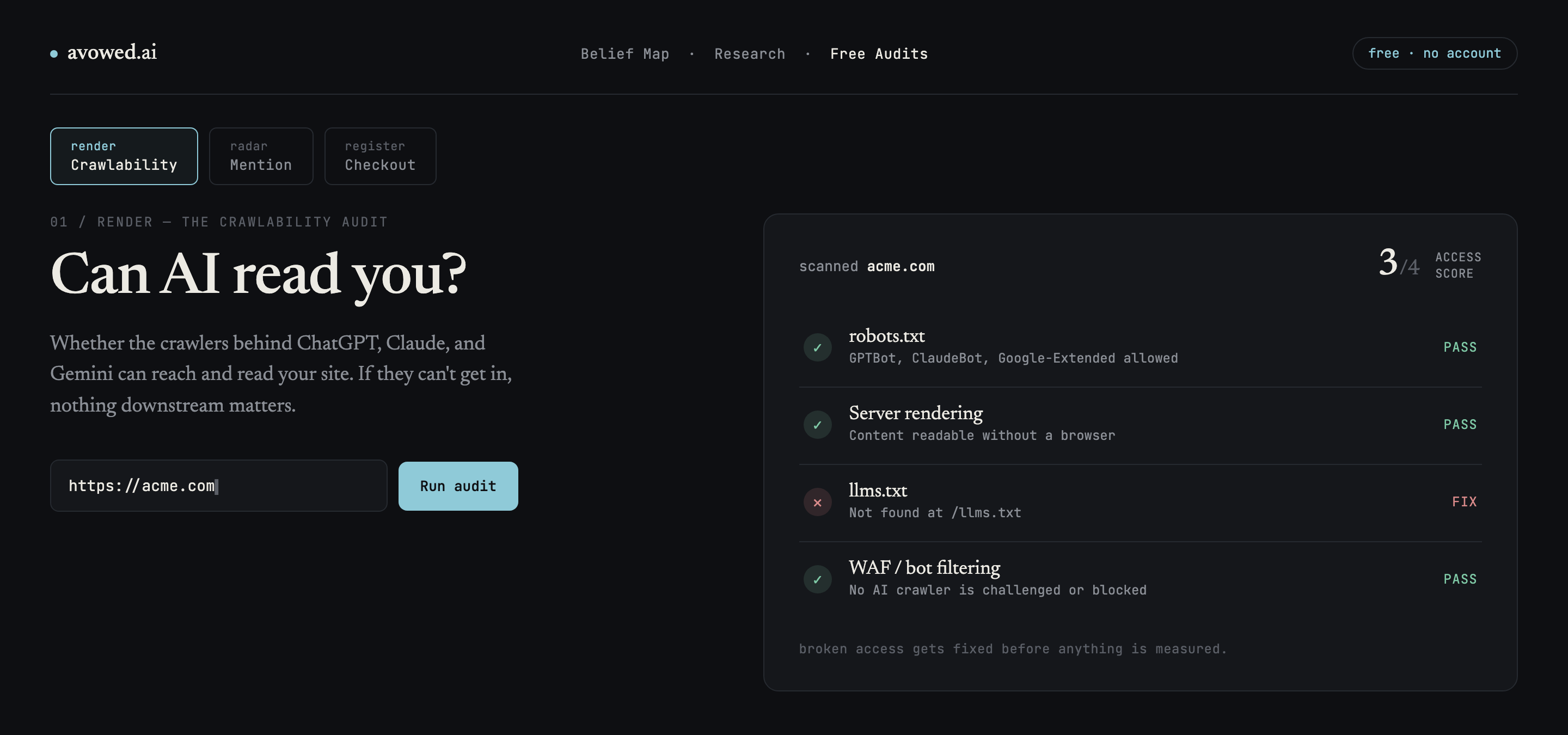 AI Visibility Audits: Render, Radar, and Register